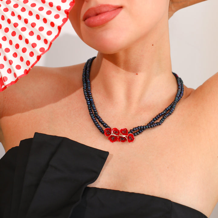 Gelincik Demeti Siyah İnci Kolye