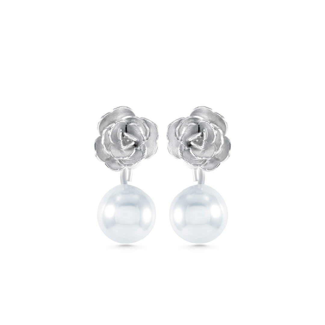 İncili Beyaz Gül Küpe