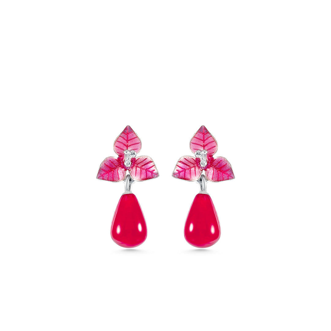 Pembe Ceyt Taşlı Begonvil Küpe