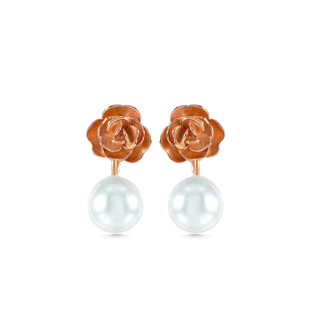 İncili Pembe Gül Küpe