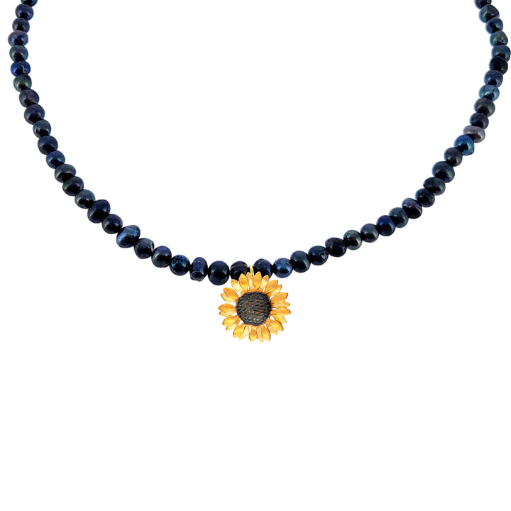 Ayçiçekli Siyah İnci Kolye