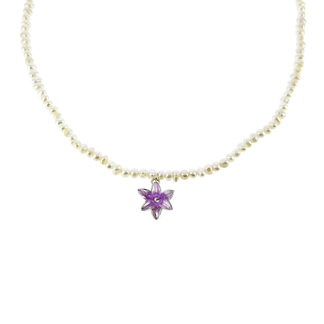 TEK SÜMBÜL ÇİÇEKLİ İNCİ KOLYE