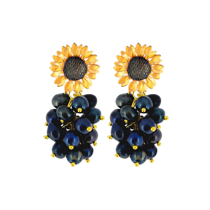 Salkım İncili Ayçiçeği Küpe