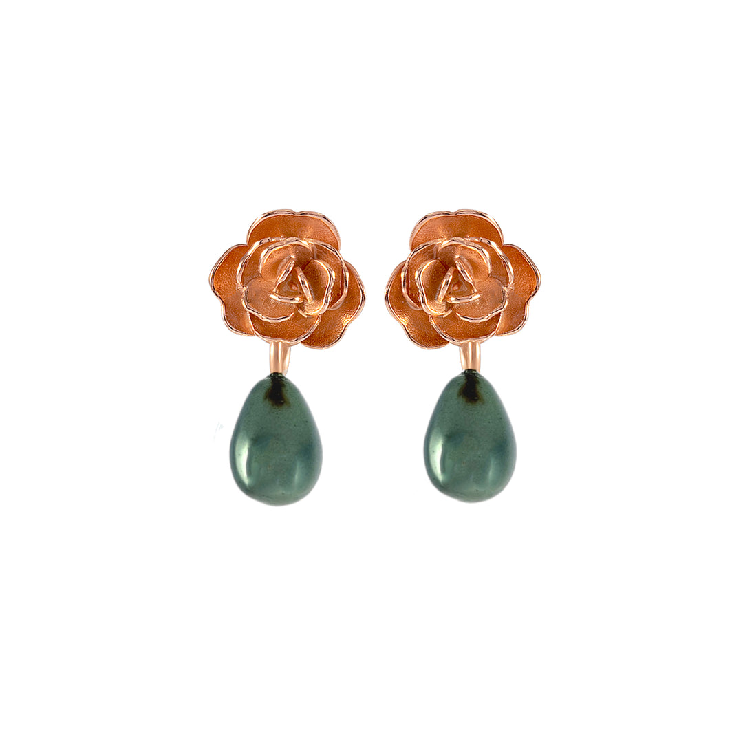 Siyah İncili Gül Küpe