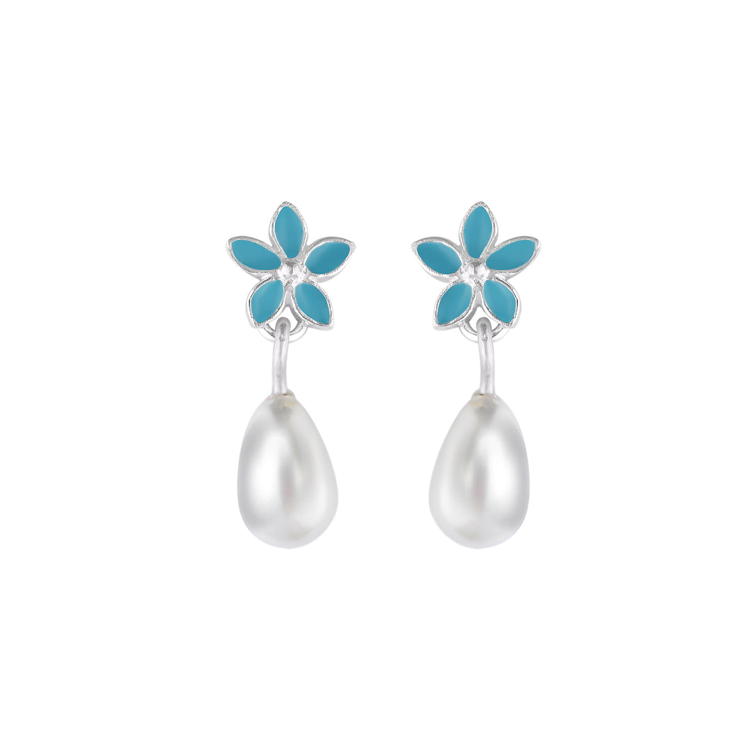 İncili Unutma Beni Çiçeği Küpe