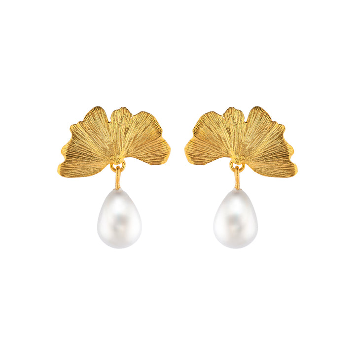 İncili Ginkgo Küpe