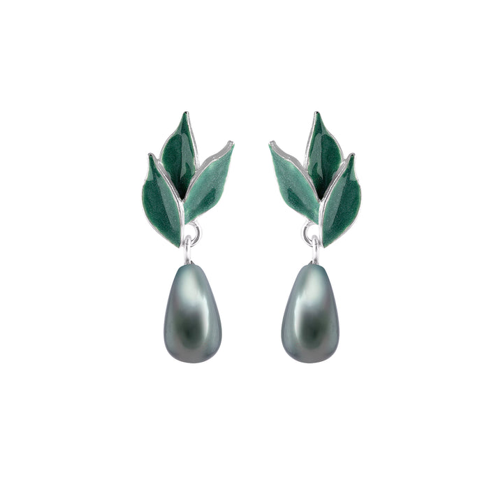 İncili Zeytin Yaprakları Küpe