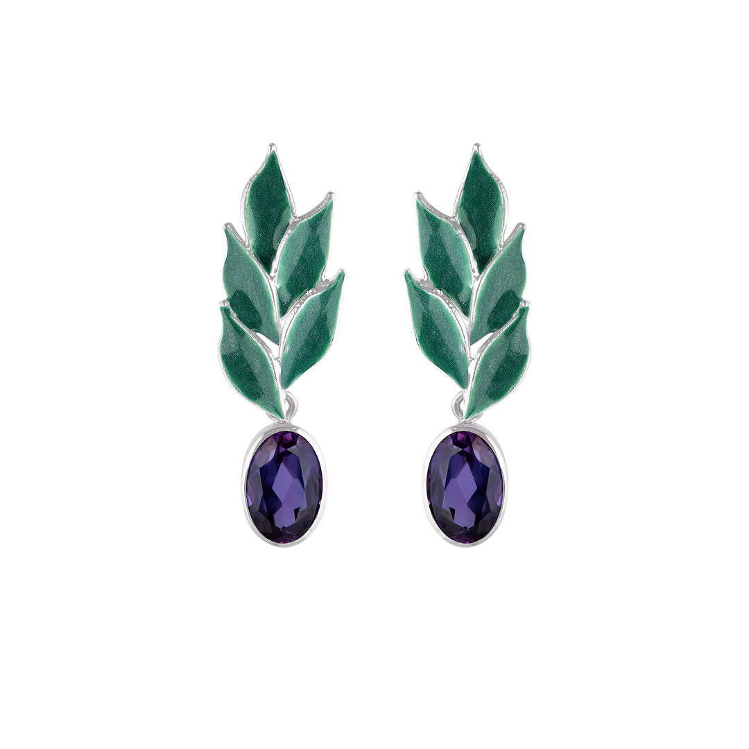 Ametist Taşlı Zeytin Yaprakları Küpe