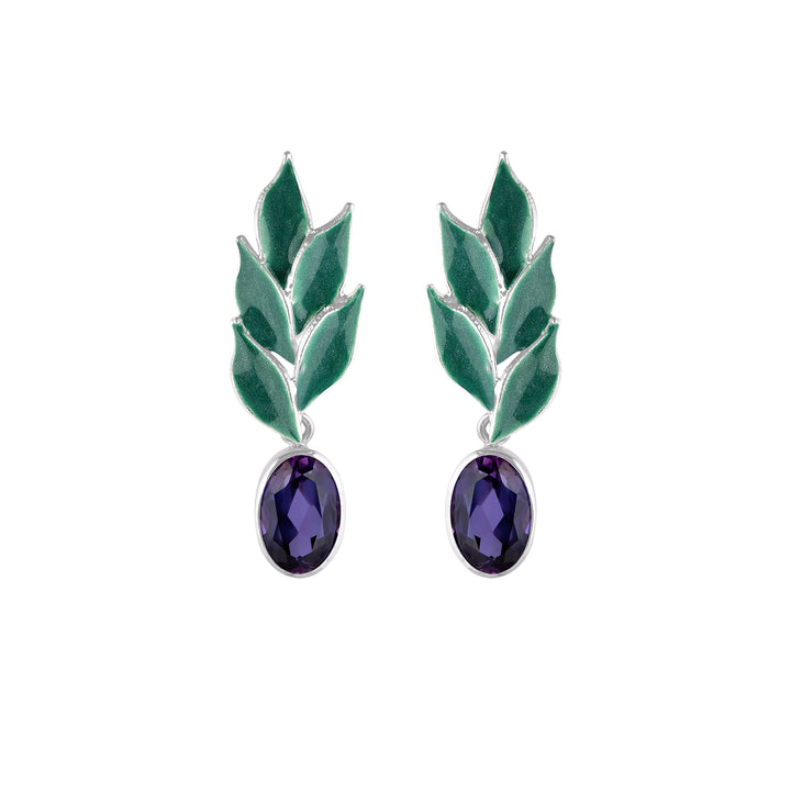 Ametist Taşlı Zeytin Yaprakları Küpe