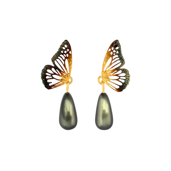 İncili Kelebek Kanadı Küpe