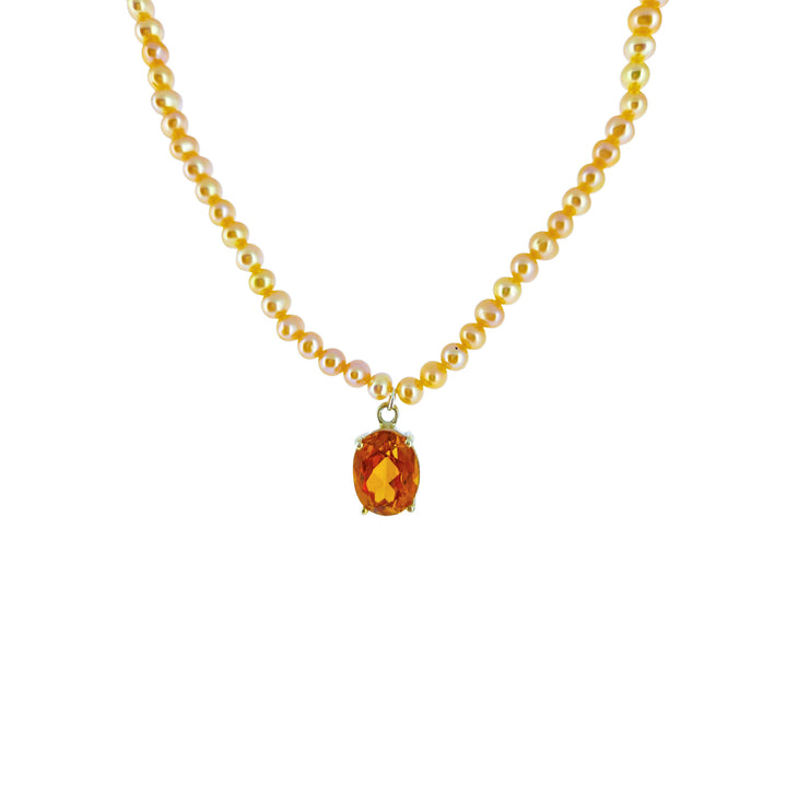 Turuncu Garnet Taşlı İnci Kolye
