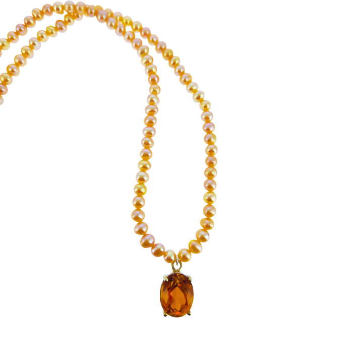 Turuncu Garnet Taşlı İnci Kolye